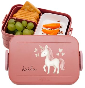 Bärenfreunde MEPAL Brotdose Spülmaschinenfest Kinder, Lunchbox mit Einsatz für perfekte Ordnung, Spülmaschine, Mikrowellengeeignet, personalisiert mit niedlichem Motiv (Einhorn, rosa)
