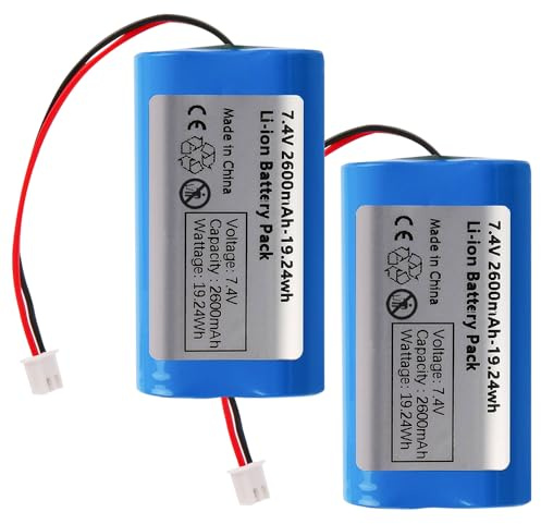 Nzkeuf 2 Stück 7,4 V 2600 mAh Lithium-Ionen-Akku mit XH 2,54 mm 2-Pin-Stecker, Wiederaufladbarer Akku mit hoher Kapazität für RC Autos, Helikopter, Bluetooth Lautsprecher und Elektrowerkzeuge