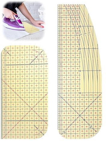 2 Stück Bügellineal Hitzebeständig,Nählineal Set,Patchwork Lineal,mit Skala Hitzebeständiges Schneiderlineal,für Nähen,Bügeln,Aufbügeln,Saum und Messen,DIY,Basteln,Kantenstich,Tragbar Nähzubehör