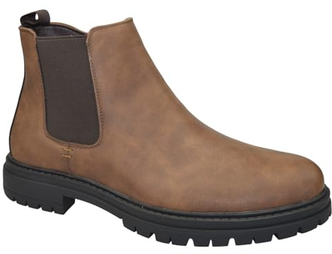 Men's Wide Fit Chelsea Ankle Boots, Faux Leather, Brown, Zip Closure, Walking Hiking Casual Shoes (Tan, One Size, UK Footwear Size System, Adult, Men, Numeric, Wide, 11)