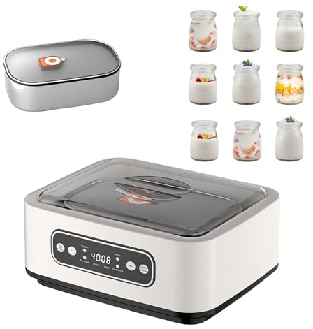 Machine à yaourts avec Pot intérieur en acier inoxydable 304 de 1,6 l et 9 pots, yaourtière avec minuterie pour Natto/vin de riz fait maison