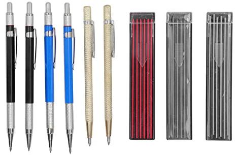 Set di matite da falegname con punteruolo, kit completo di matite per lavorazione del legno interamente in metallo, matite ricaricabili in grafite da 2 mm e punteruoli in carburo