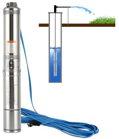 Peviasot Tiefbrunnenpumpe mit max. 67 m Förderhöhe – 0,75 kW Brunnenpumpe, eingebauter Kondensator, 20 m Verbindungskabel, als Tauchpumpe, Rohrpumpe und Unterwasserpumpe nutzbar