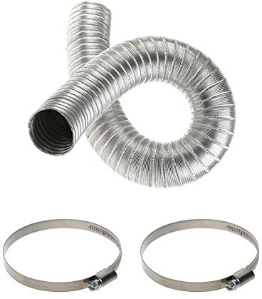Ducting Aluminium Hose with Two Clips - Flexible Duct Pipe with 2 Clamps - Extractor Fan Tube with 2 Bands (80mm)