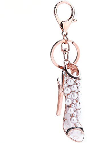 Canarea Schlüsselanhänger Taschenanhänger Strass Keychain Elegant High Heels Perle Glitzer Metall Auto-Anhänger Schlüsselring Tasche Schmuck Deko Keychain (Weiss)