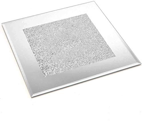 Angraves Lustre Silver Sparkle Square Glitter Mirrored Glass Dinner Placemat/Candle Plate