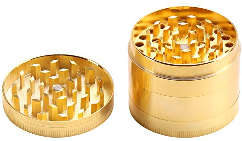 Rantecks Herb Grinder 2.1 4 Piece Aluminum Spice Grinder Spice Mill with a Pollen Scraper Perfect for The Foodie That Desires Culinary Excellence-Gold