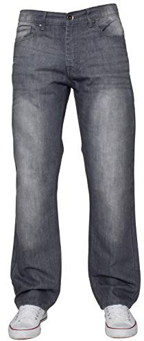 ENZO Mens Classic Straight Leg Regular Fit Indigo Wash & Mid Stone Wash Denim Jeans
