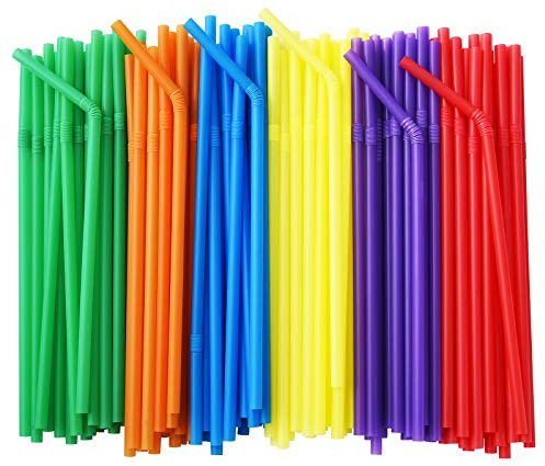 ALINK 500-Pack Solid Colors Flexible Drinking Straws, Plastic Disposable Bendy Straws - 7.75 x 0.23