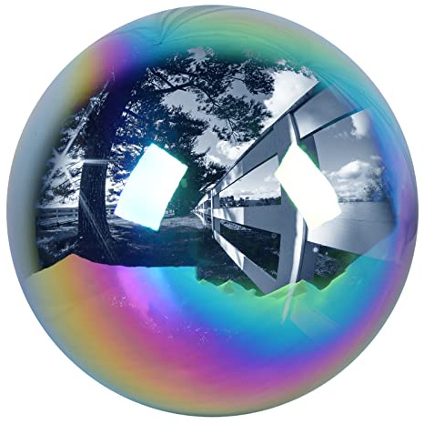 12 inch Stainless Steel Gazing Ball, E-Buying Rainbow Mirror Polished Hollow Seamless Gazing Globe Reflective Garden Sphere Floating Pond Balls for Home Garden Ornament Decoration