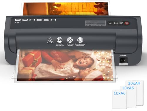 BONSEN A4 Laminator Machine with 50 Laminating Pouches, Never Jam Technolagy, 270mm/min Quick Lamination for Office, Home, School Crafts, Menu, L3401