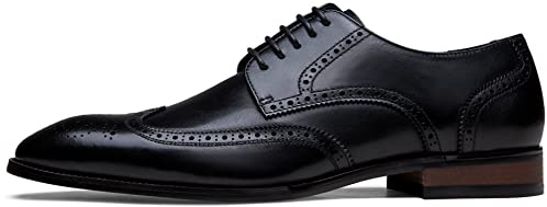 Jousen Men's Dress Shoes Leather Wingtip Formal Business Oxford Shoes Brogue Retro Derby Dress Shoes for Men (AMY9215 Black 9)