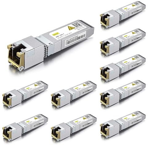 10Gtek 10-Stück 10Gb SFP+ RJ45 Modul 30-Meter, 10GBase-T Kupfer CAT.6a Transceiver Kompatibel für Cisco SFP-10G-T-S, Ubiquiti UniFi UF-RJ45-10G, Mikrotik, Netgear, TP-Link, D-Link, Open Switch