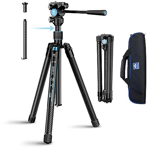SIRUI Carbon Fibre Tripod for Camera, 152cm Compact Lightweight Tripod with Fluid Head AT-10, for Camera, DSLR, Camcorder, Macro Shooting, Max Load 5kg, Traveler X