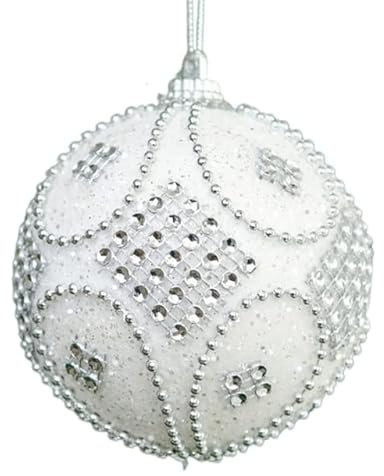 PORI 8 cm weiße Glitzer-Weihnachtsbaumkugel Weihnachtskugel-Ornamente für Baum-hängende Kugeln-Anhänger-Geschenk