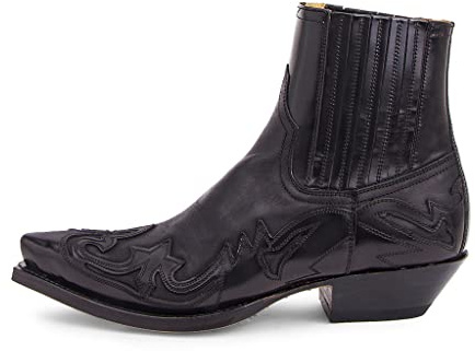 SWZEC Homme Femelle Bottes Cowboy Courtes à Enfiler avec Bout Pointu Broderie Vintage Classiques Western Bottines Tailles 35-48 (41,Noir)