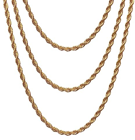 Gicko Goldkette Damen & Herren Kordelkette Gold - Verdrehte Seilkette Unisex 18K vergoldet 3mm Breite Gold Halskette Längen in 40,45,50,55,60,75cm(75)