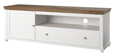 PRICE FACTORY just for you Meuble TV 180cm avec LED intégrées. Collection ASSIA. Coloris frêne Blanc et chêne. 1 Porte et 1 tiroir.