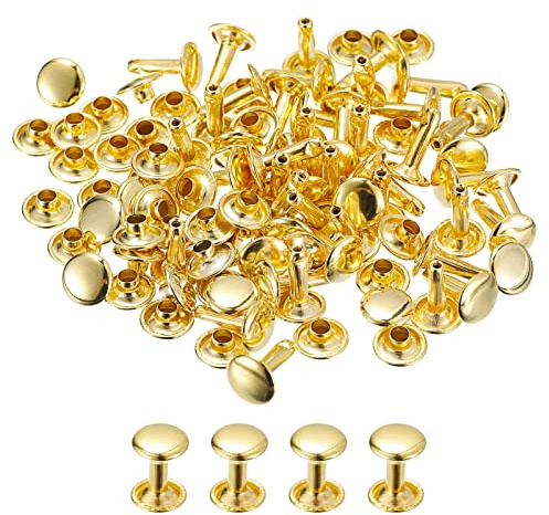 sourcing map 50 Ensembles Cuir Rivets Métal Clouons Rivet Or Ton | 9mm Double Casquette Rivets 12mm Hauteur, pour Cuir Artisanat Réparation DIY Porte-monnaie Ceintures Sacs Chaussures