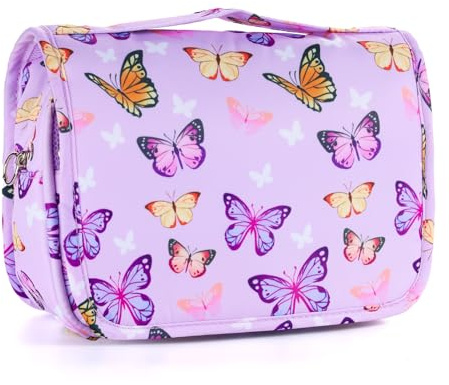 Vipdeal Kids Hanging Toiletry Bag for Girls, Travel Toiletry Bag for Little Young Girls Cosmetic Makeup Waterproof Wash Bag Toddler Traveling Toiletries, Butterfly Purple