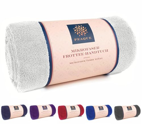 PEAQUE Mikrofaser-Handtuch mit Frottee-Struktur - 1er & 2er Set, Antibakteriell Saugstark Schnelltrocknend Leicht XXL, Sporthandtuch Reisehandtuch Saunahandtuch (Hellgrau, 80x160 cm)