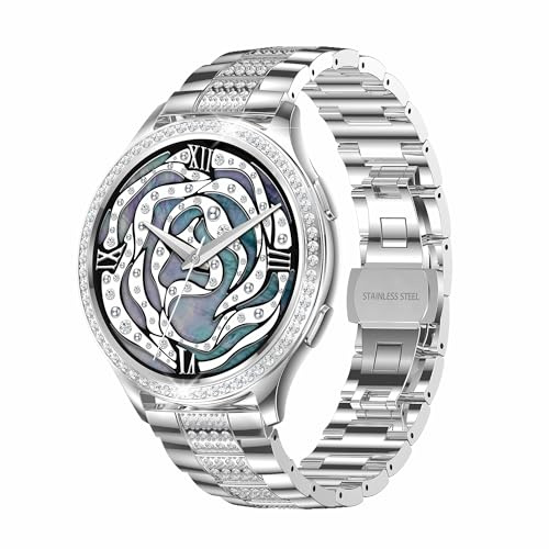 findtime Reloj inteligente para mujer, reloj inteligente dorado y plateado, reloj de presión arterial, rastreador de fitness con llamada Bluetooth, monitor de frecuencia cardíaca, oxígeno en sangre