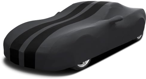 Asasytal Housses pour Auto de Sport Intérieur Complète Bâche, Tissu élastique en Velours Doux, Respirant Anti-Poussière pour Le Garage Souterrain/Auto Show, L4.5~4.85M, Noir Rayé + Gris
