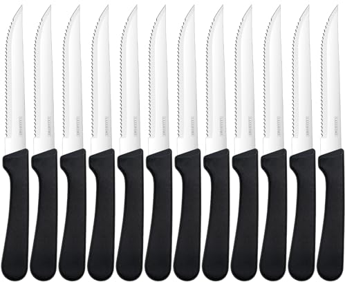 LAZAHOME Steakmesser Set 12 Teilig,Schwarz Steakmesser,Tafelmesser Wellenschliff,Steak Besteck aus Edelstahl,Scharf messer set für Haus、 Restaurant、Hotel,Jausenmesser,Spülmaschinenfest