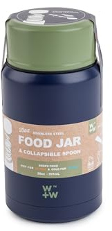 W + W Stainless Steel Double-Wall Insulated Food Jar and Collapsible Spoon - 20 Oz - Matte Navy and Sage