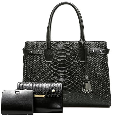 LUXCAELY Handtasche - Retro Mode - Luxuriöse PU Leder - Tasche mit Schlangenmuster - Geeignet für Geschäftstreffen, Abendessen und Modepartys - Schwarz
