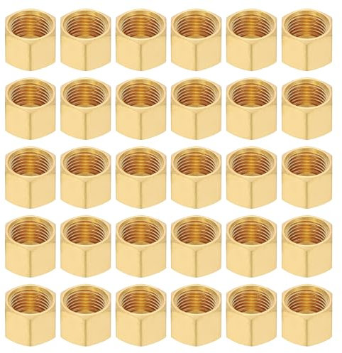 PATIKIL 1/4 Brass Compression Cap Stop Valve Cap, 30Pcs Hex Thread Pipe Fitting Tubing Ends Sealing Cap for Air Conditioner, Water, Air, Gas Line