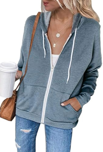 Jhsnjnr Sweatjacke Damen Kapuzenpullover Langarm Reißverschluss Pullover Fleecejacke Sport Sweatshirt Jacke Zipper Hoodie
