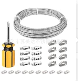 2mm Stainless Steel Wire Rope Cable Kit, 7x7 Strand Core Metal Rope for Garden, Fence, Clotheslines, Picture & Light Fixtures, 20M Durable Outdoor/Indoor Use (1 Pack)