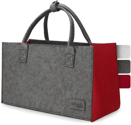 smøla Bolsa de Fieltro - Bolsa de la Compra Grande y Plegable - I Shopper Mujer - Bolsa de Mano - Bolso de Fieltro - Antracita & Vino Rojo - 40 x 20 x 23 cm