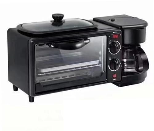 Milageto Machine à petit-déjeuner 3 en 1 avec Machine à café, appareils de cuisine, grille antiadhésif, four avec minuterie pour saucisses et sandwich