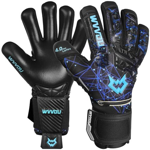 WVVOU Torwarthandschuhe Kinder und Herren, Profi Fußballhandschuhe mit 5 Abnehmbare Fingersaves (Fingerschutze), 4+3mm Latex für Gecko Grip, Silikon-Schlagbereich,Größe 6-11