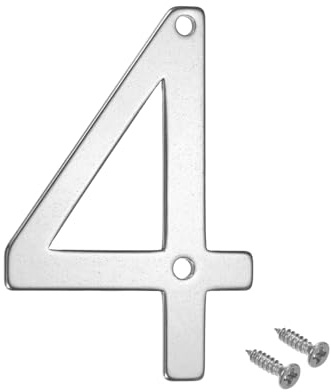 M METERXITY 1-Pack Hausnummer, 2 Zoll 304 Edelstahl Briefkastennummer Türnummer Beschilderung für Garten/Hotel/Briefkasten/Adresse/Schild, Hausnummer für draußen [Nummer 4, Silber]