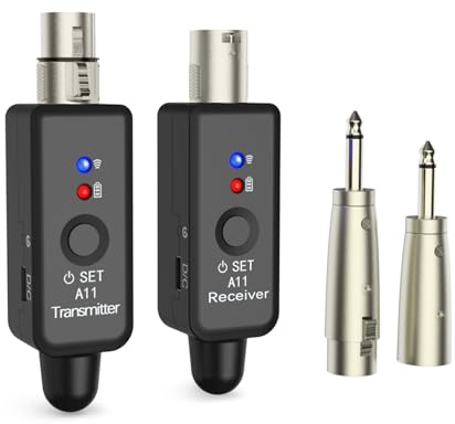 A11 Wireless XLR Microphone System 2.4GHz Transmitter & Receiver (1TX+1RX) | 24-bit/48kHz, 100ft Range, Low Latency, Rechargeable Battery for Dynamic Microphones, Audio Mixer, PA System