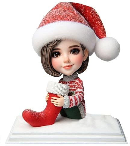 Individuelle Wackelkopf-Figur, 15,2 - 20,3 cm, basierend auf Ihrem Gesichtsfoto, weibliche Weihnachtsfigur, personalisierter Wackelkopf als Vatertag zum Muttertag oder Freund