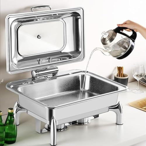 FLNOZAMZ Visual Clamshell Buffet Stove, Stainless Steel Chafing Dish Buffet Set, Adjustable Temperature, Large Capacity, for Restaurant Catering Parties (three liner)