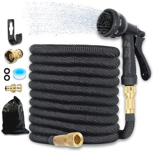 Manguera Jardin 15m – Poliester 3750D Alta Densidad y Conectores Metalizados Universales 1/2, 3/4 – Manguera Extensible Enrollable – Garden Hose