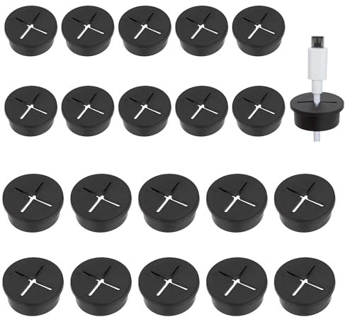 Passacavo Silicone Flessibile Passacavi Occhielli Cavi ordinati per Office Home Piano di lavoro Ø 20 mm + Ø 25 mm 20 Pezzi in Totale, Nero
