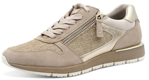 Tamaris Baskets pour femme en cuir et tissu beige avec fermeture éclair, semelle amovible, plante confortable, 23776, beige, 40 EU