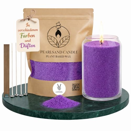 NaDeco Kerzensand mit Duft und Docht, 400g, Kerzen selber Machen, Kerzenwachs & Kerzendocht, Duftwachs Aroma Duft Kerze Candle Sand, Pflanzliches Wachs Granulat, DIY BastelnㅤLavendel