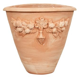 Biscottini Vase en terre cuite Made in Italy 50 x 45 x 34 cm Décoré - Jardinière pour plantes - Vase mural - Pots décoratifs - Cassette en terre cuite extérieure et intérieur - Style moderne