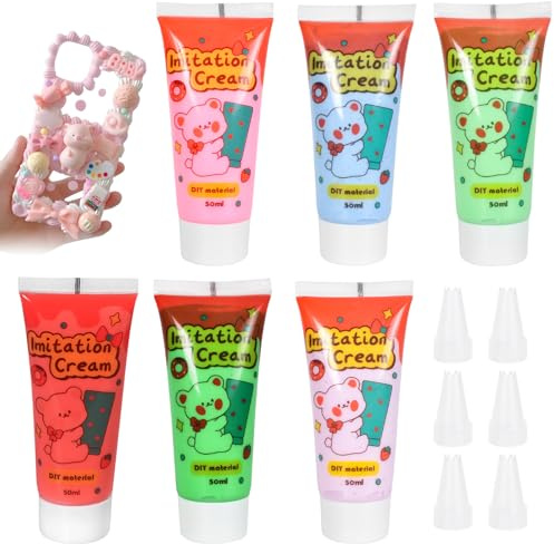 Simulations Schlagsahne Kleberset, Cremefarbene Tonklebstoffe, Creme Kleber, Handyhülle Basteln Handgemachte, Creme Kleber für Handyhülle Basteln Handgemachte Handwerk Schmuck Dekorationen (6 pcs-2)