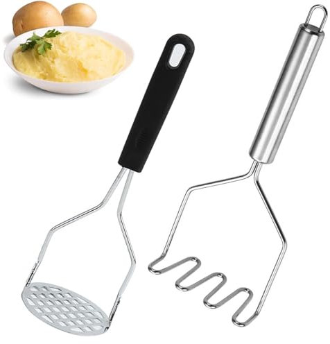 YUNYU 2 machacadores de patatas de acero inoxidable, herramienta de cocina multiusos para verduras, frutas y alimentos para bebés, diseño resistente y agarre ergonómico