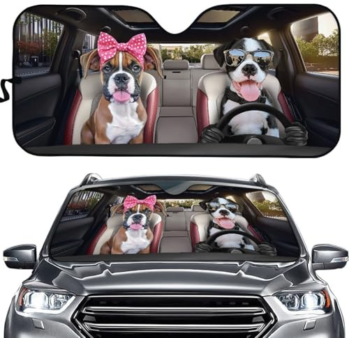 Hixingo Auto Frontscheibe, 3D Hund Tier Motiv Sonnenschutz für Windschutzscheibe, UV-Schutz Frontscheibenabdeckung, Faltbares Design Auto Sonnenschutz, für meisten Autos (Hund)