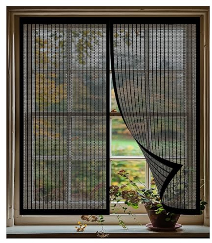Mosquitera Ventana Magnetica 140 x 85 cm sin Taladrar Cierre Automático Mosquiteras a Medida Magnética para Ventanas Balcón Patio, Negro