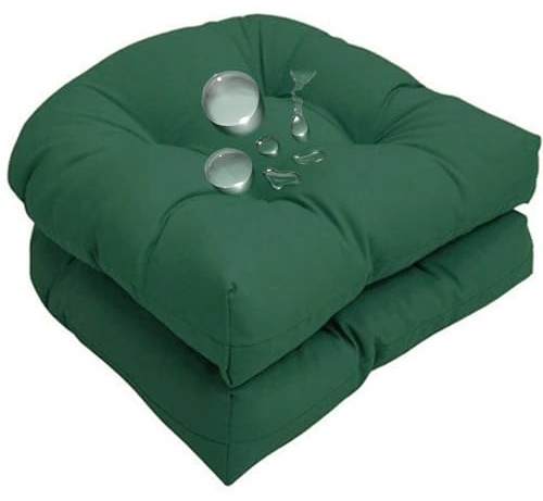 JORTUIO Cojín para Silla De Exterior Impermeable, Pack 2/4 Cojines En Forma De U para Silla De Terraza, Suave Y Acogedor,Cojines Acolchado para Silla De Jardín(Verde Oscuro,2PC)
